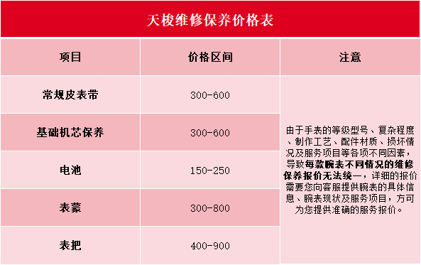天梭維修費用價目表（天梭維修明細價格）（圖）